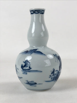 Japanese Sake Bottle Porcelain Tokkuri Vtg Arita Ware White Blue Landscape TS596