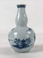 Japanese Sake Bottle Porcelain Tokkuri Vtg Arita Ware White Blue Landscape TS596