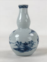 Japanese Sake Bottle Porcelain Tokkuri Vtg Arita Ware White Blue Landscape TS596