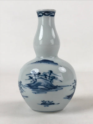 Japanese Sake Bottle Porcelain Tokkuri Vtg Arita Ware White Blue Landscape TS596