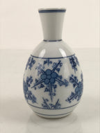 Japanese Sake Bottle Porcelain Tokkuri Vtg Atomic Plum Blossoms White Blue TS684