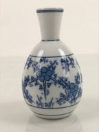 Japanese Sake Bottle Porcelain Tokkuri Vtg Atomic Plum Blossoms White Blue TS684