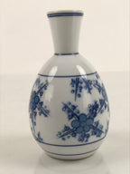 Japanese Sake Bottle Porcelain Tokkuri Vtg Atomic Plum Blossoms White Blue TS684