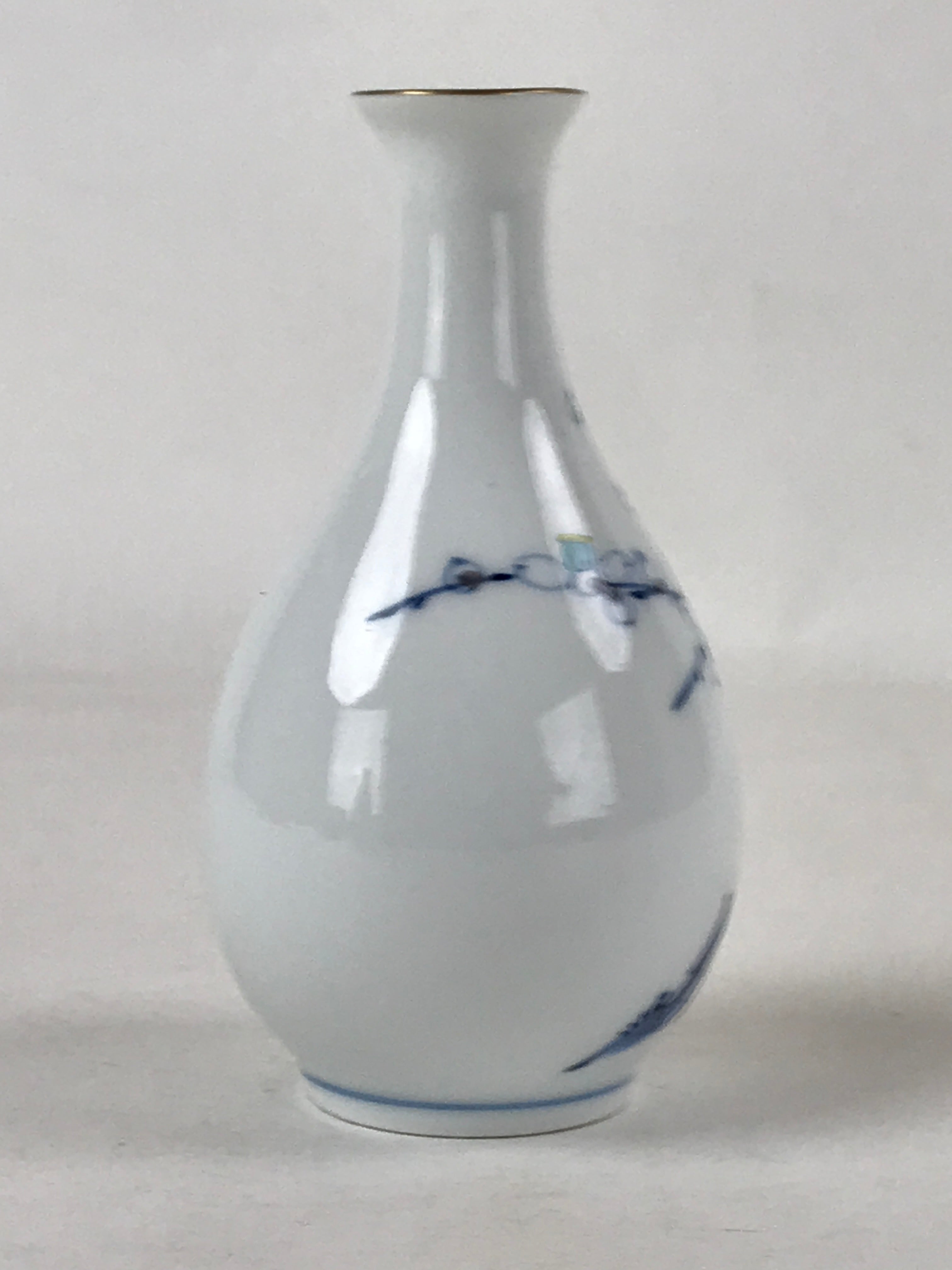 Japanese Sake Bottle Porcelain Tokkuri Vtg Cherry Blossoms White Blue TS596