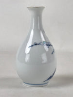 Japanese Sake Bottle Porcelain Tokkuri Vtg Cherry Blossoms White Blue TS596