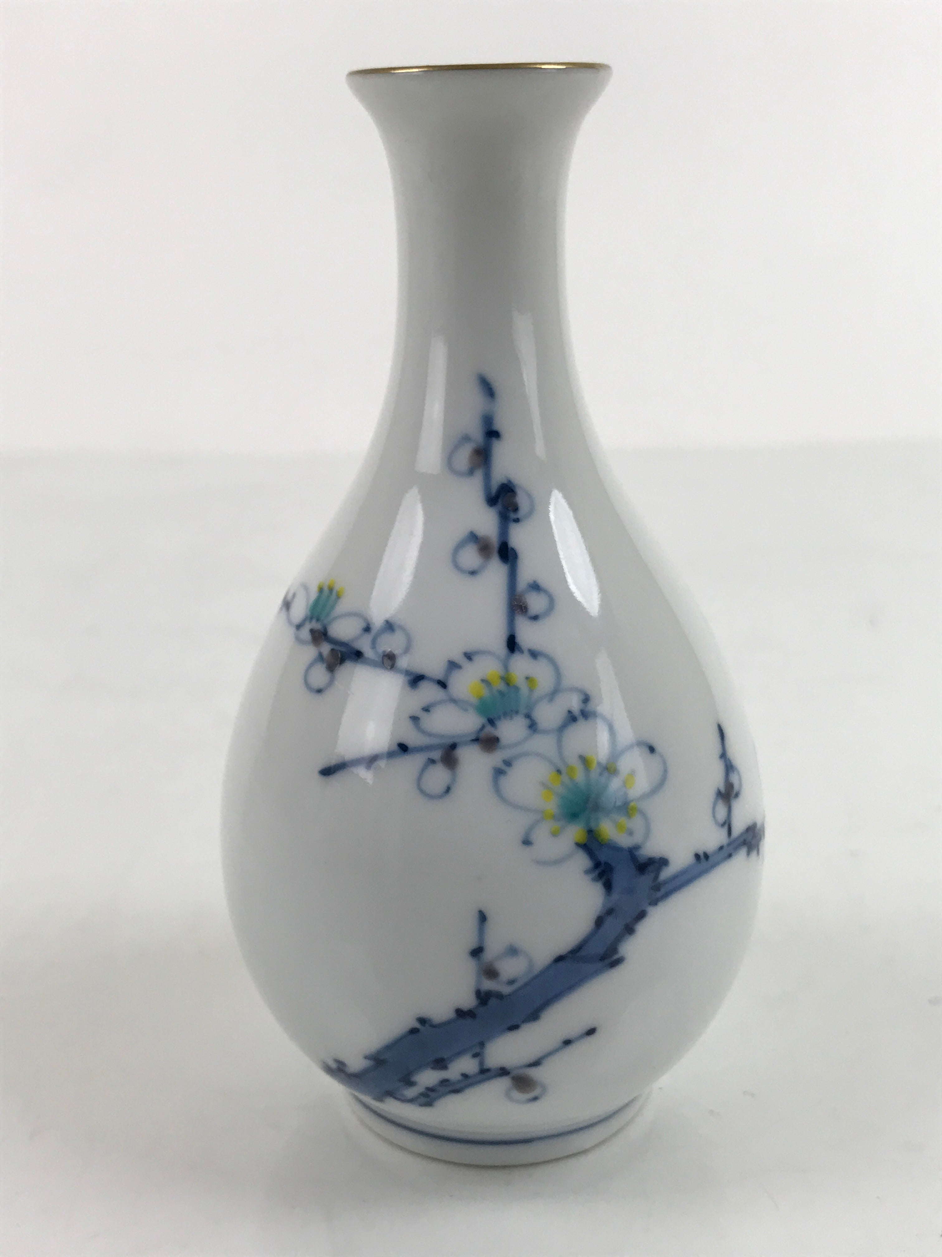 Japanese Sake Bottle Porcelain Tokkuri Vtg Cherry Blossoms White Blue TS682