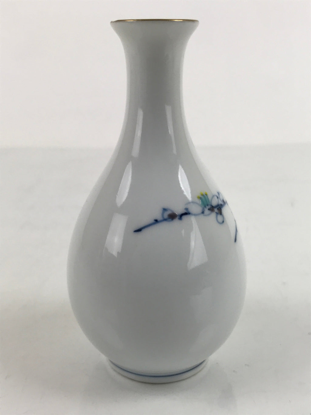Japanese Sake Bottle Porcelain Tokkuri Vtg Cherry Blossoms White Blue TS682