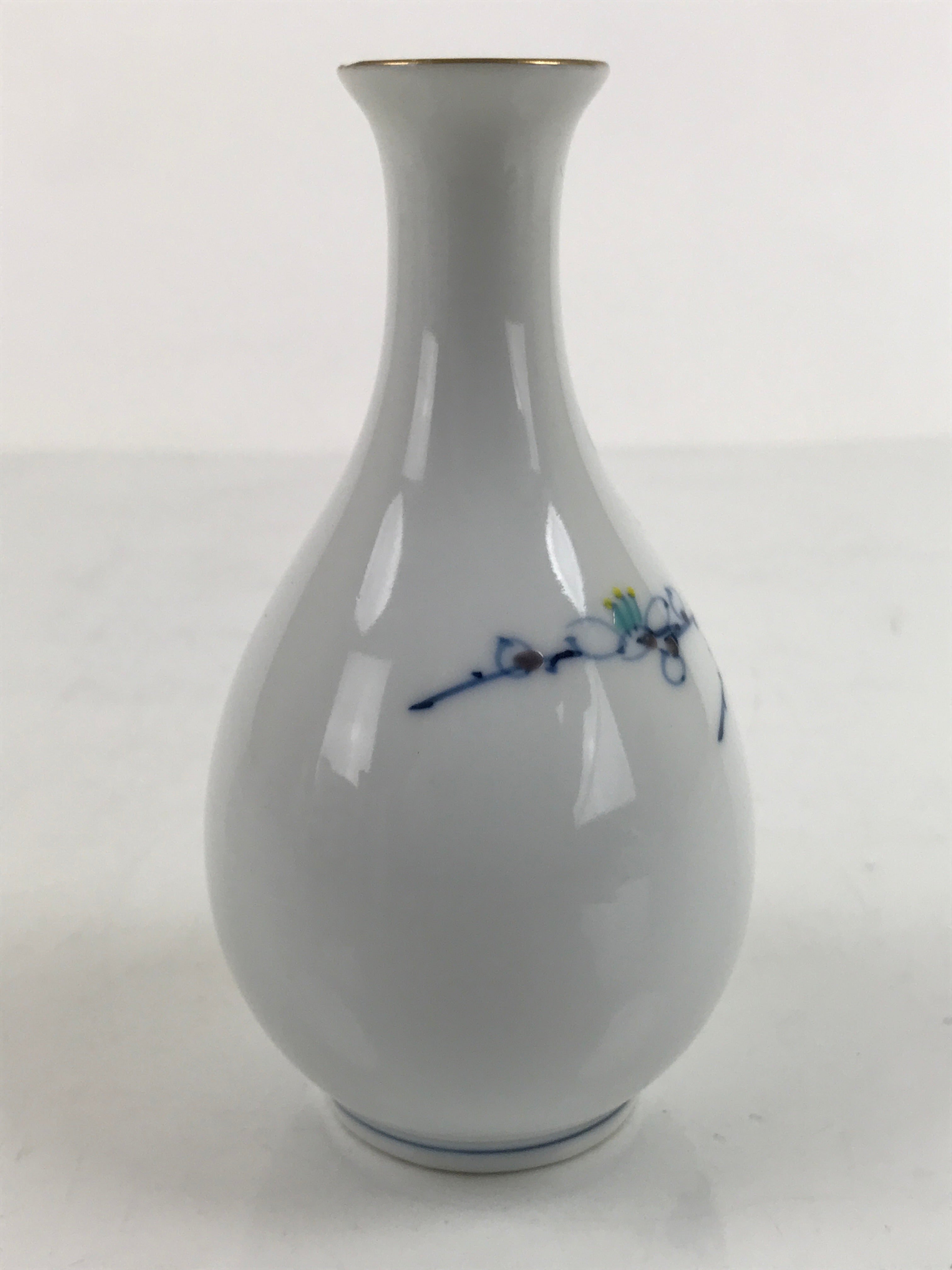 Japanese Sake Bottle Porcelain Tokkuri Vtg Cherry Blossoms White Blue TS682
