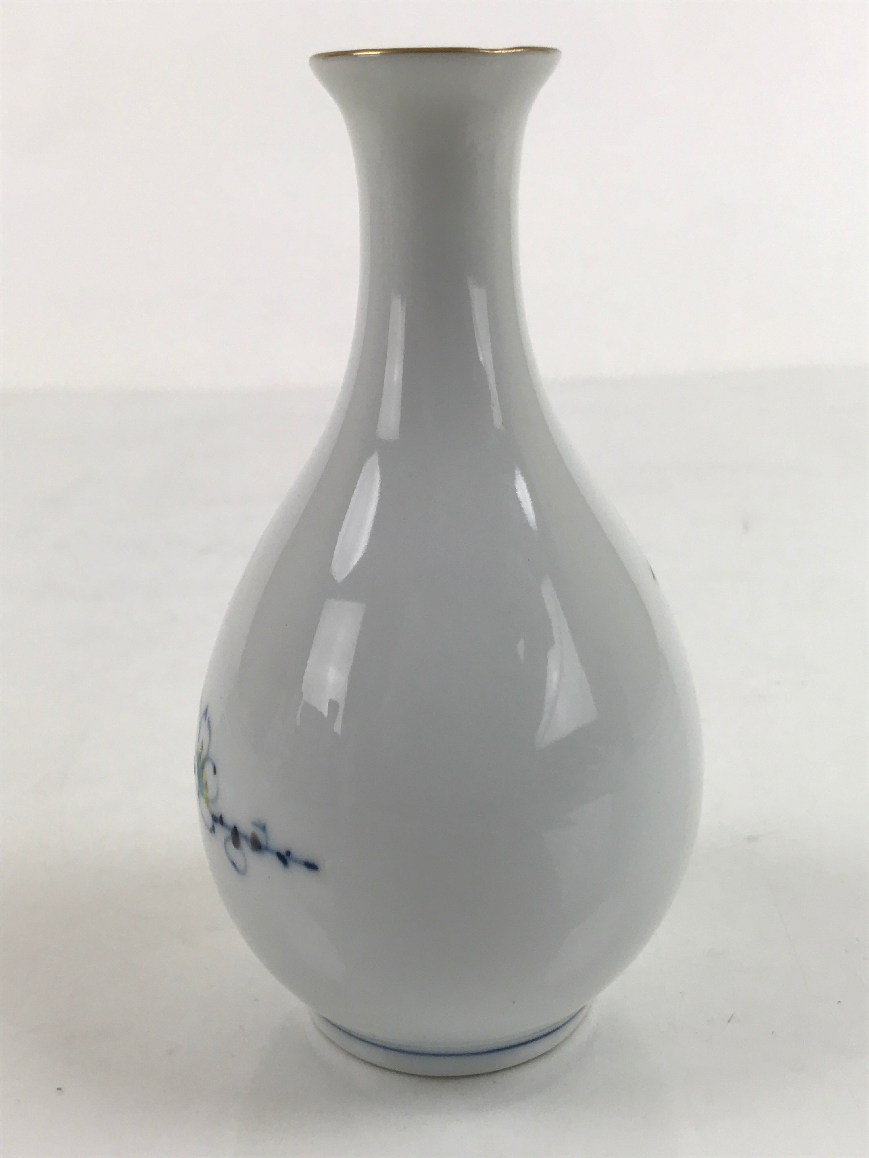 Japanese Sake Bottle Porcelain Tokkuri Vtg Cherry Blossoms White Blue TS682