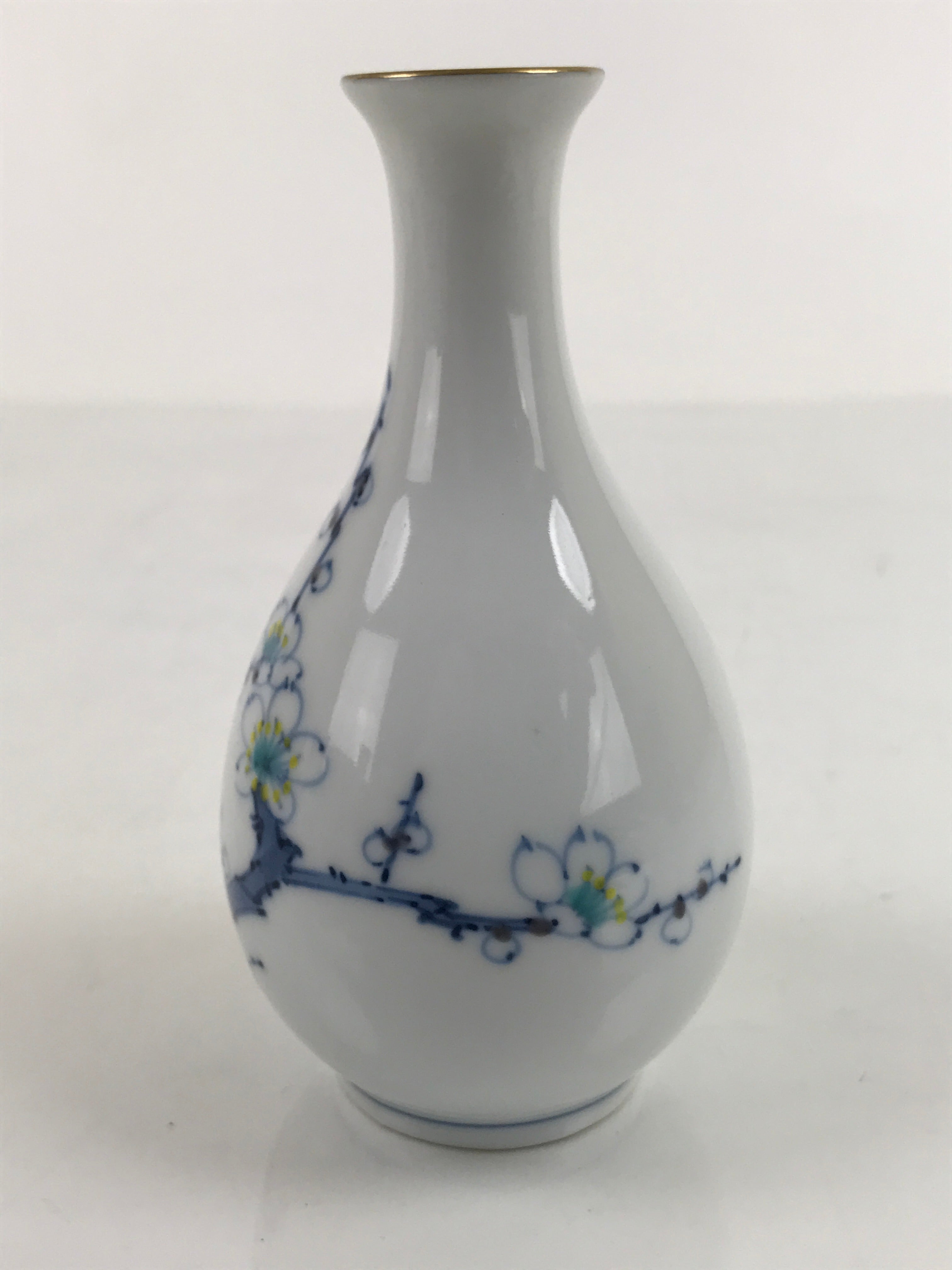 Japanese Sake Bottle Porcelain Tokkuri Vtg Cherry Blossoms White Blue TS682