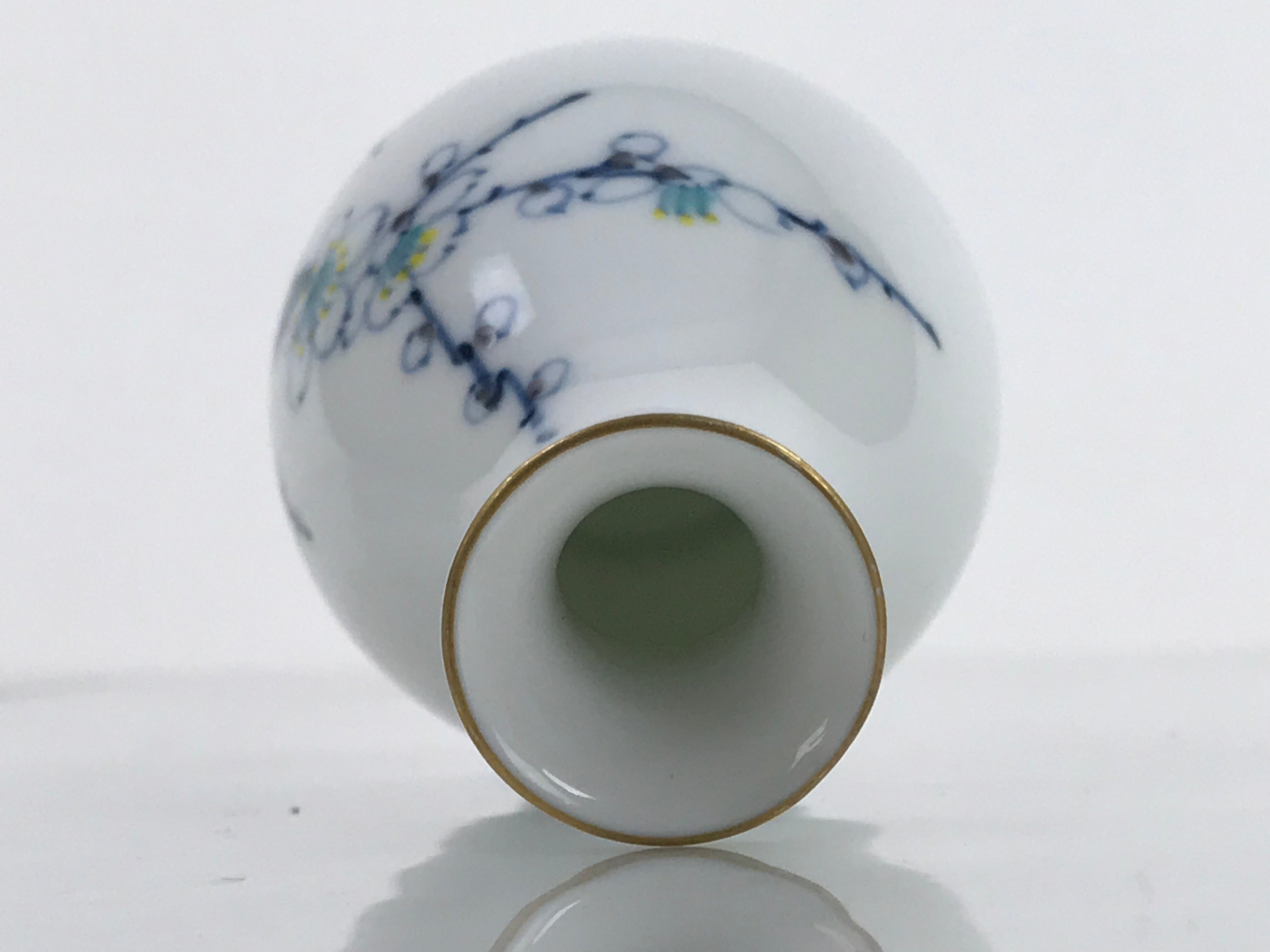 Japanese Sake Bottle Porcelain Tokkuri Vtg Cherry Blossoms White Blue TS682