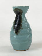 Japanese Sake Bottle Porcelain Tokkuri Vtg Ichi-Go Brown Streak Light Blue TS617
