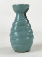 Japanese Sake Bottle Porcelain Tokkuri Vtg Ichi-Go Brown Streak Light Blue TS617