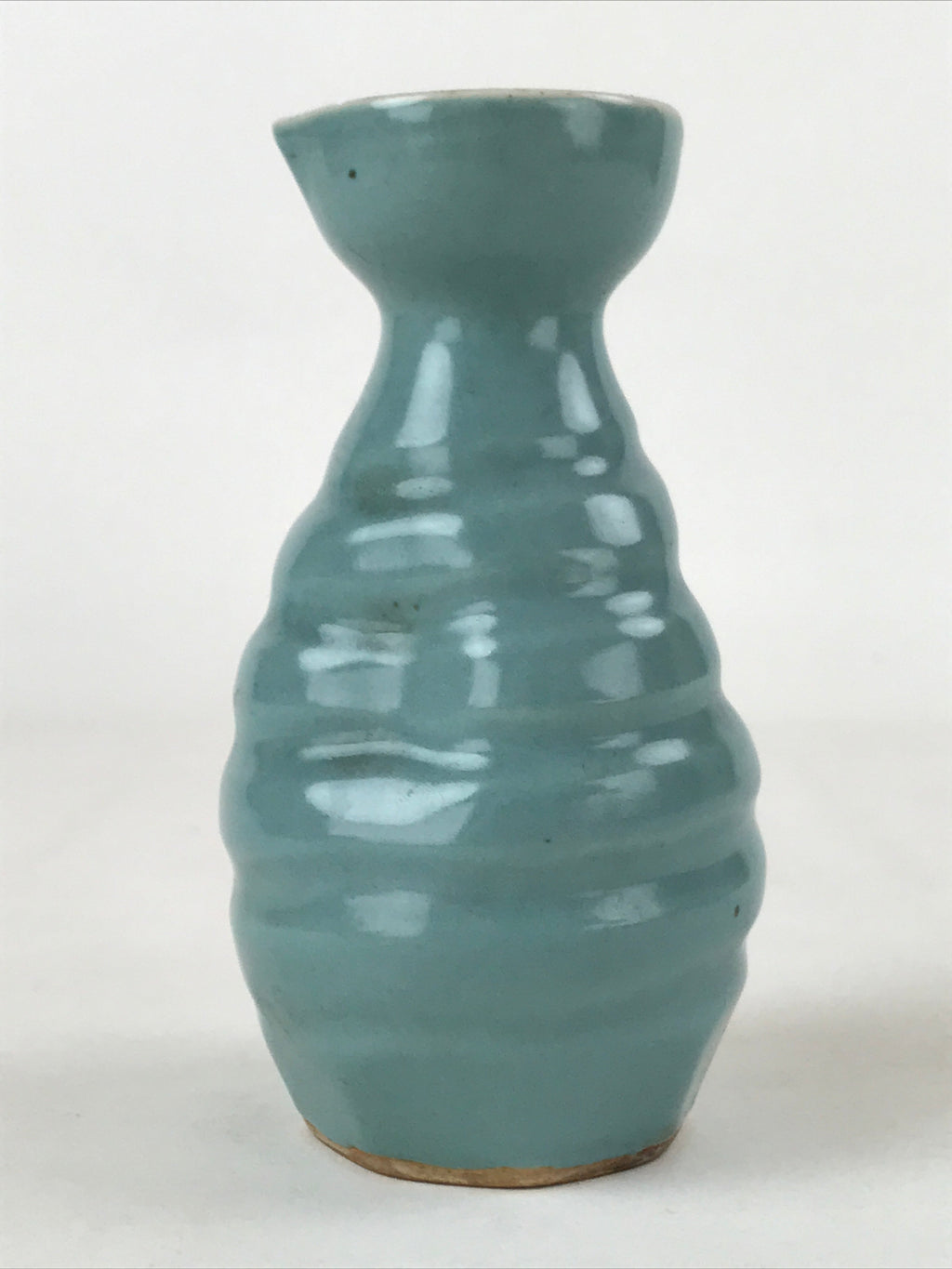 Japanese Sake Bottle Porcelain Tokkuri Vtg Ichi-Go Brown Streak Light Blue TS617