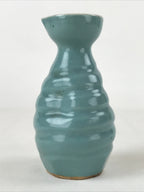 Japanese Sake Bottle Porcelain Tokkuri Vtg Ichi-Go Brown Streak Light Blue TS617