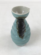 Japanese Sake Bottle Porcelain Tokkuri Vtg Ichi-Go Brown Streak Light Blue TS617