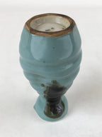 Japanese Sake Bottle Porcelain Tokkuri Vtg Ichi-Go Brown Streak Light Blue TS617