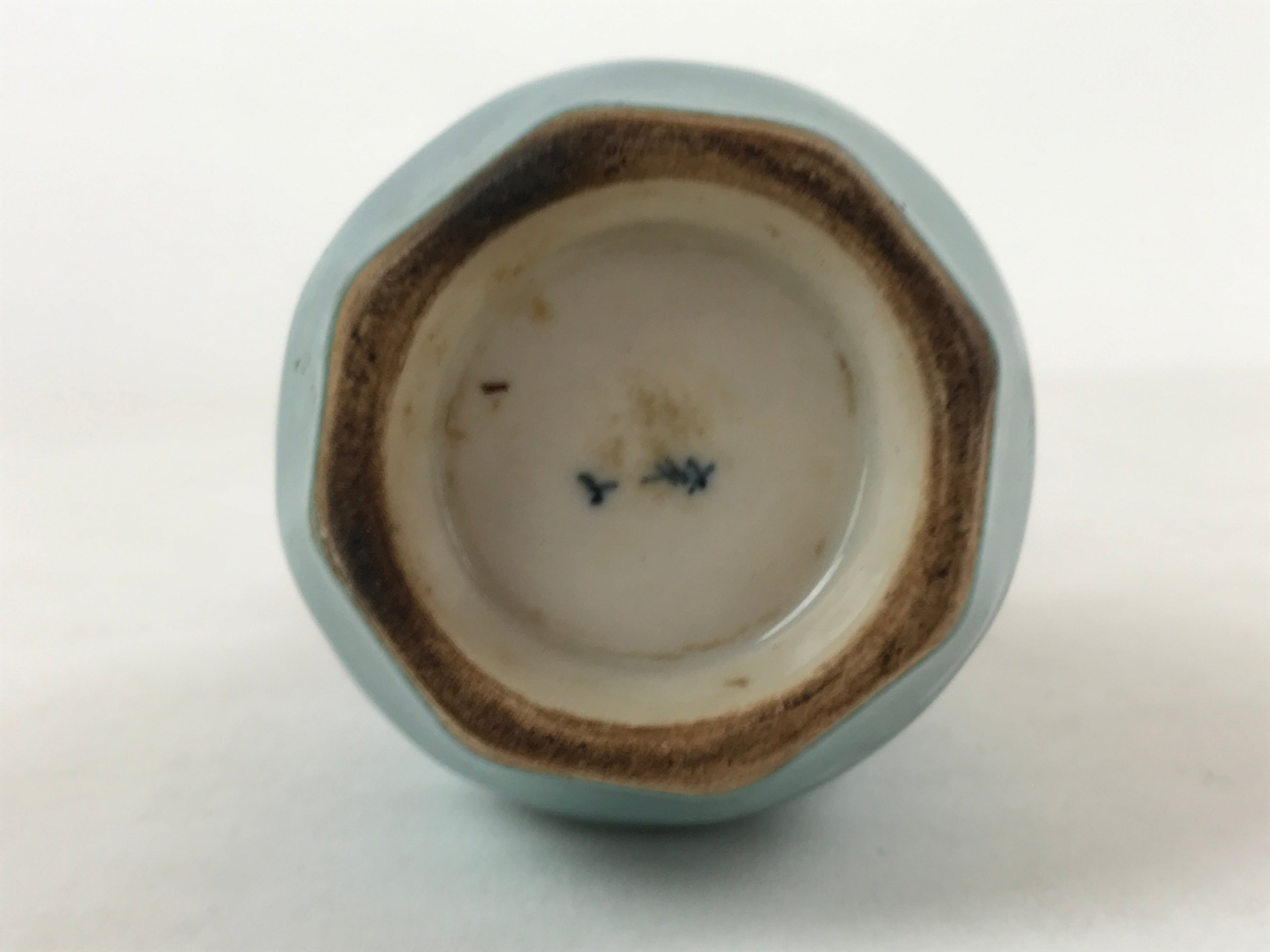 Japanese Sake Bottle Porcelain Tokkuri Vtg Ichi-Go Brown Streak Light Blue TS617