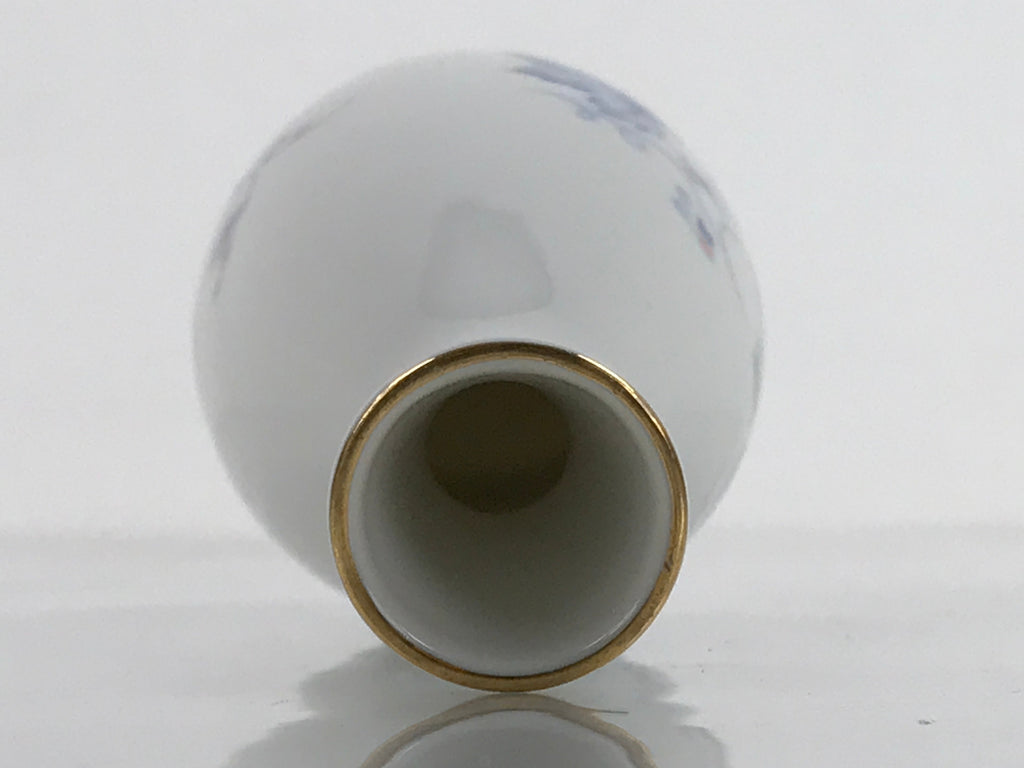 Japanese Sake Bottle Porcelain Tokkuri Vtg Ichi-Go Grapes Leaves Blue Pink TS685