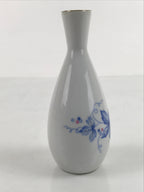 Japanese Sake Bottle Porcelain Tokkuri Vtg Ichi-Go Grapes Leaves Blue Pink TS686