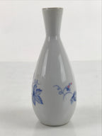 Japanese Sake Bottle Porcelain Tokkuri Vtg Ichi-Go Grapes Leaves Blue Pink TS686