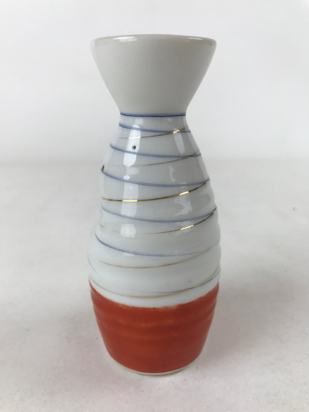 Japanese Sake Bottle Porcelain Tokkuri Vtg Ichi-Go Line Design White Red TS619