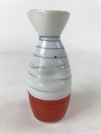 Japanese Sake Bottle Porcelain Tokkuri Vtg Ichi-Go Line Design White Red TS619