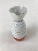 Japanese Sake Bottle Porcelain Tokkuri Vtg Ichi-Go Line Design White Red TS619