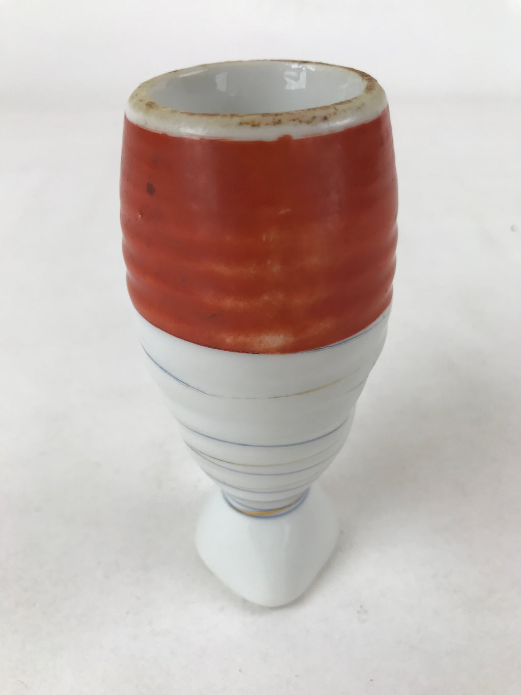 Japanese Sake Bottle Porcelain Tokkuri Vtg Ichi-Go Line Design White Red TS619