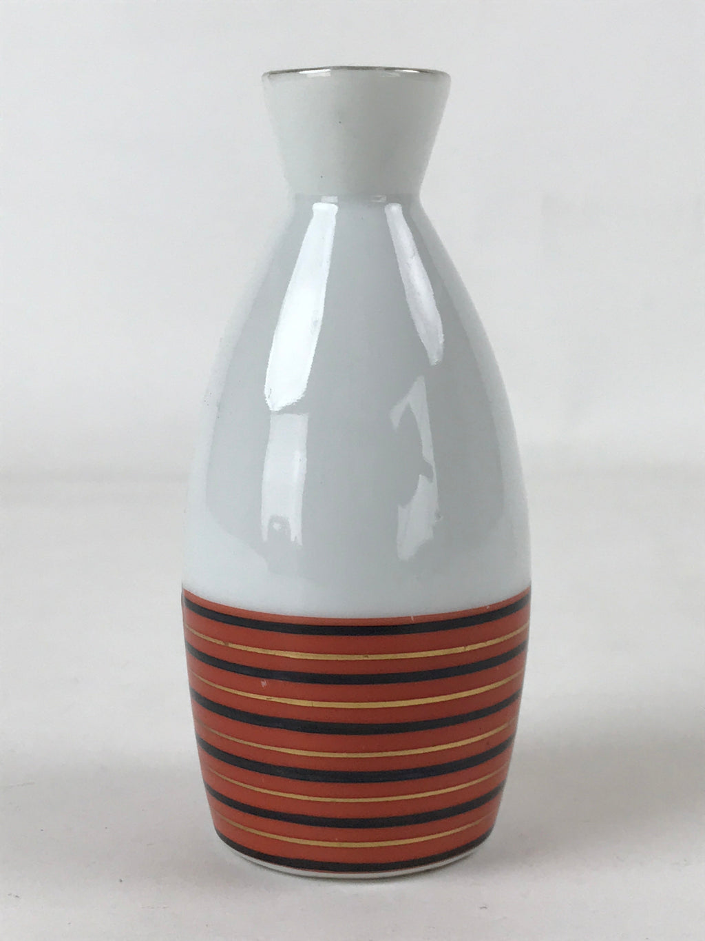 Japanese Sake Bottle Porcelain Tokkuri Vtg Kutani Ware Orange Black Stripe TS605