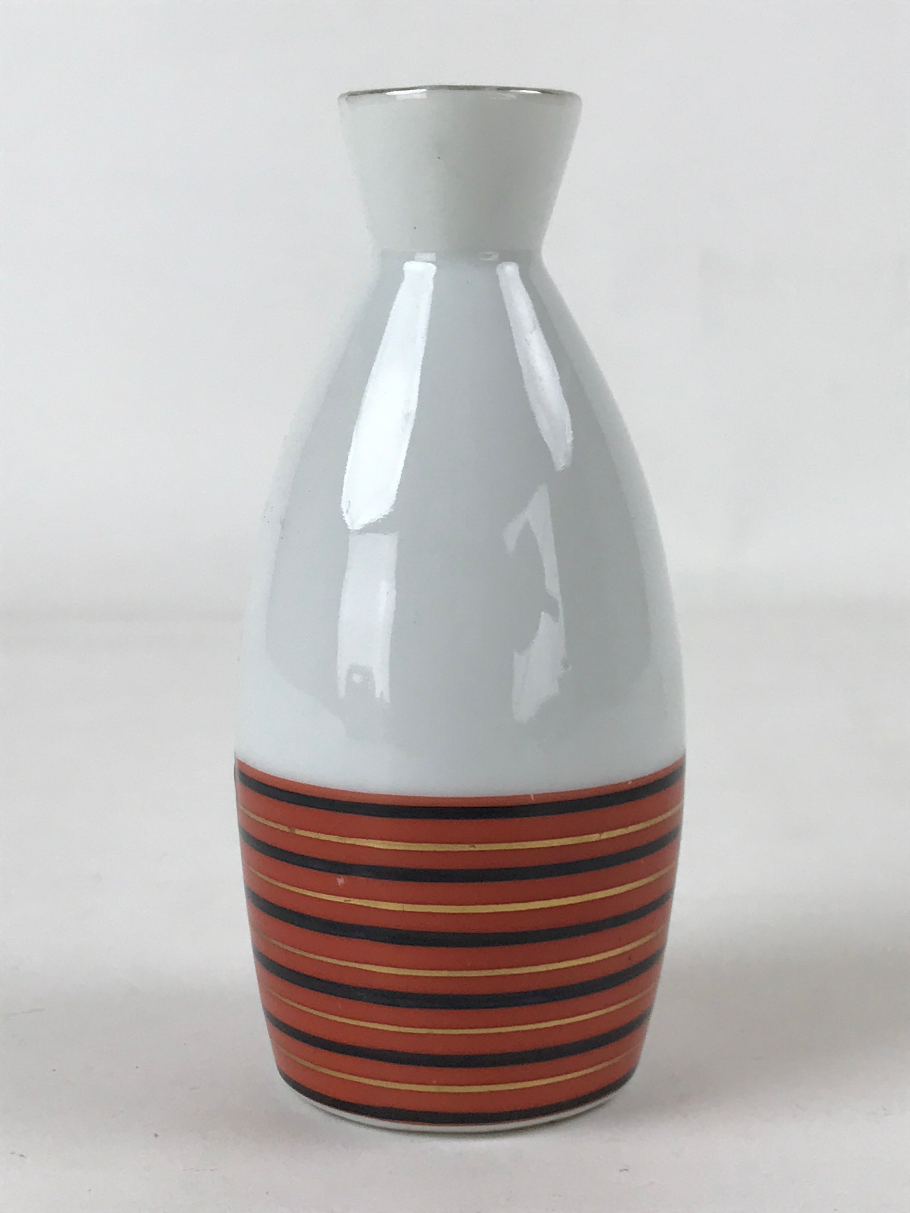Japanese Sake Bottle Porcelain Tokkuri Vtg Kutani Ware Orange Black Stripe TS605