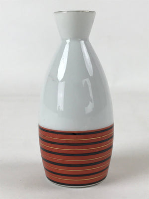 Japanese Sake Bottle Porcelain Tokkuri Vtg Kutani Ware Orange Black Stripe TS605