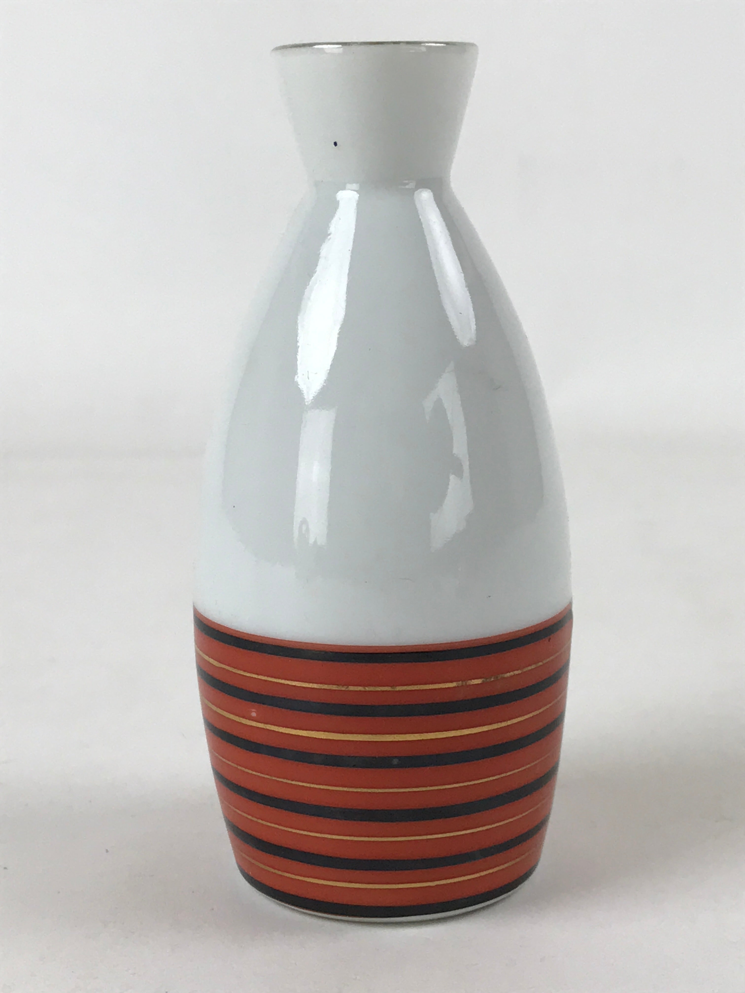 Japanese Sake Bottle Porcelain Tokkuri Vtg Kutani Ware Orange Black Stripe TS605