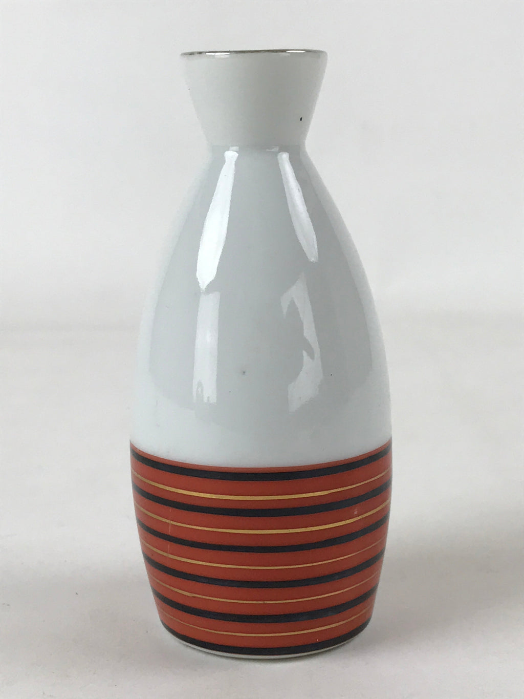 Japanese Sake Bottle Porcelain Tokkuri Vtg Kutani Ware Orange Black Stripe TS605