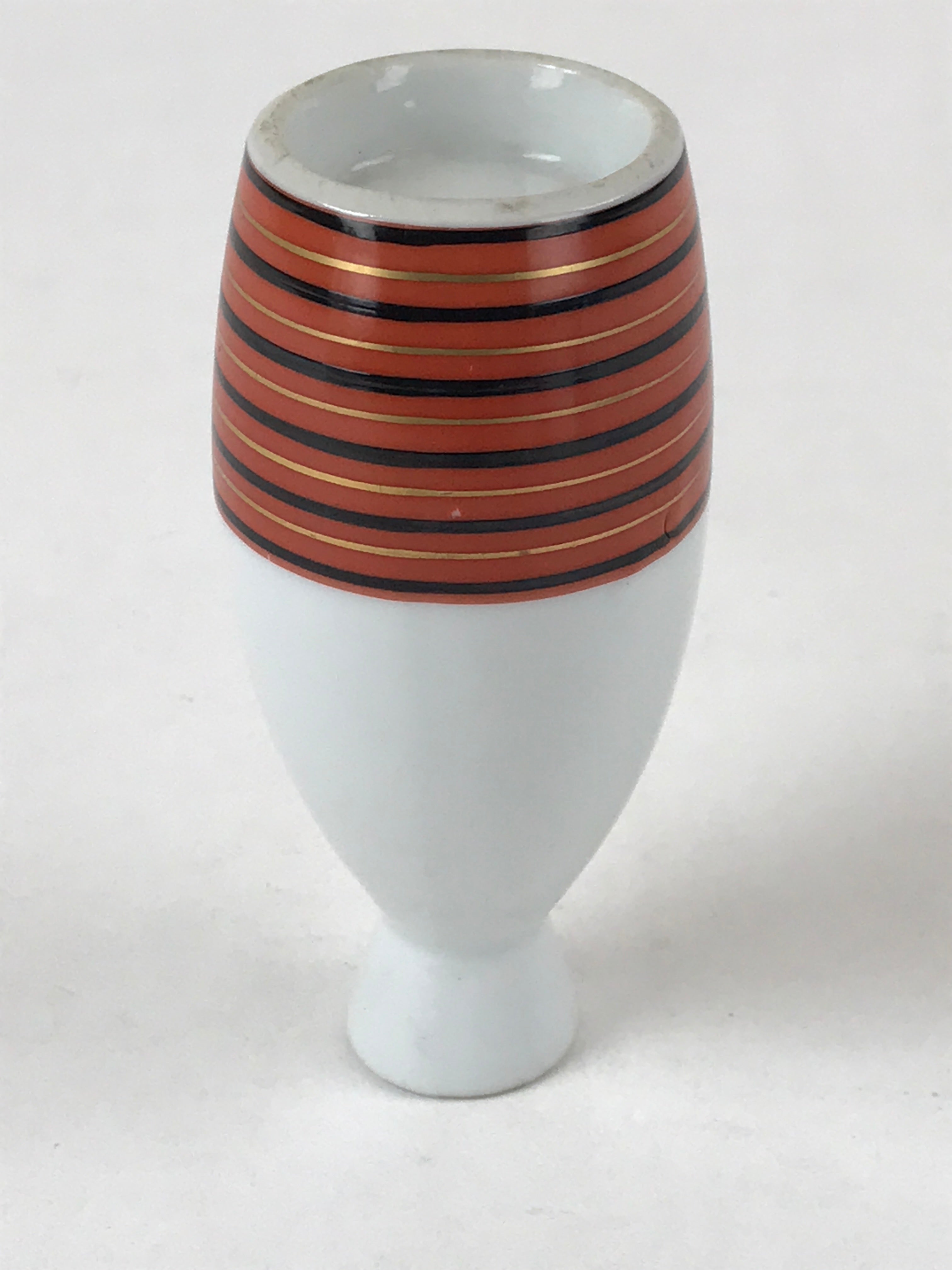 Japanese Sake Bottle Porcelain Tokkuri Vtg Kutani Ware Orange Black Stripe TS605