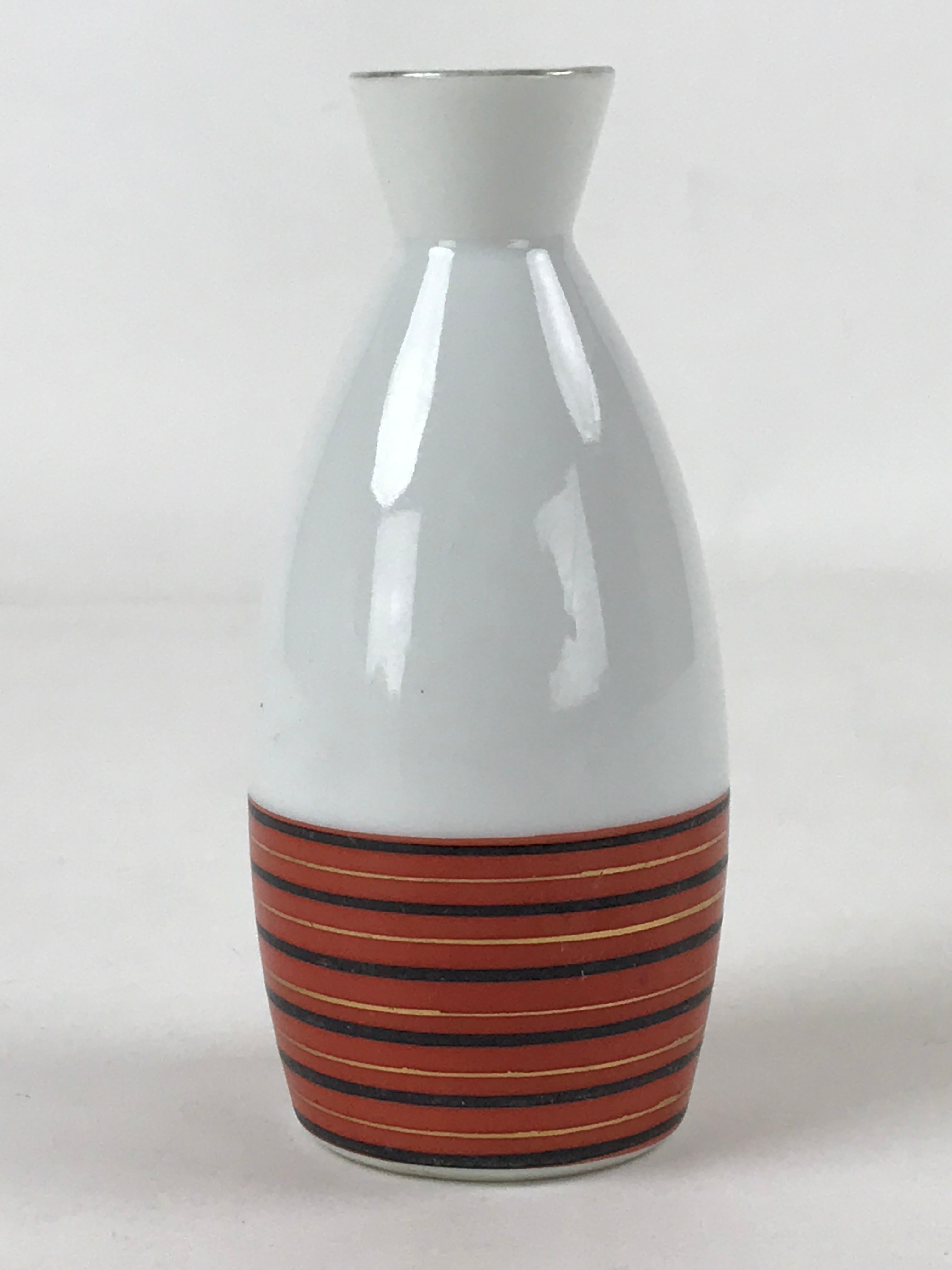 Japanese Sake Bottle Porcelain Tokkuri Vtg Kutani Ware Orange Black Stripe TS606