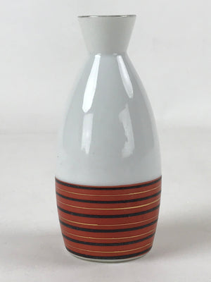 Japanese Sake Bottle Porcelain Tokkuri Vtg Kutani Ware Orange Black Stripe TS606