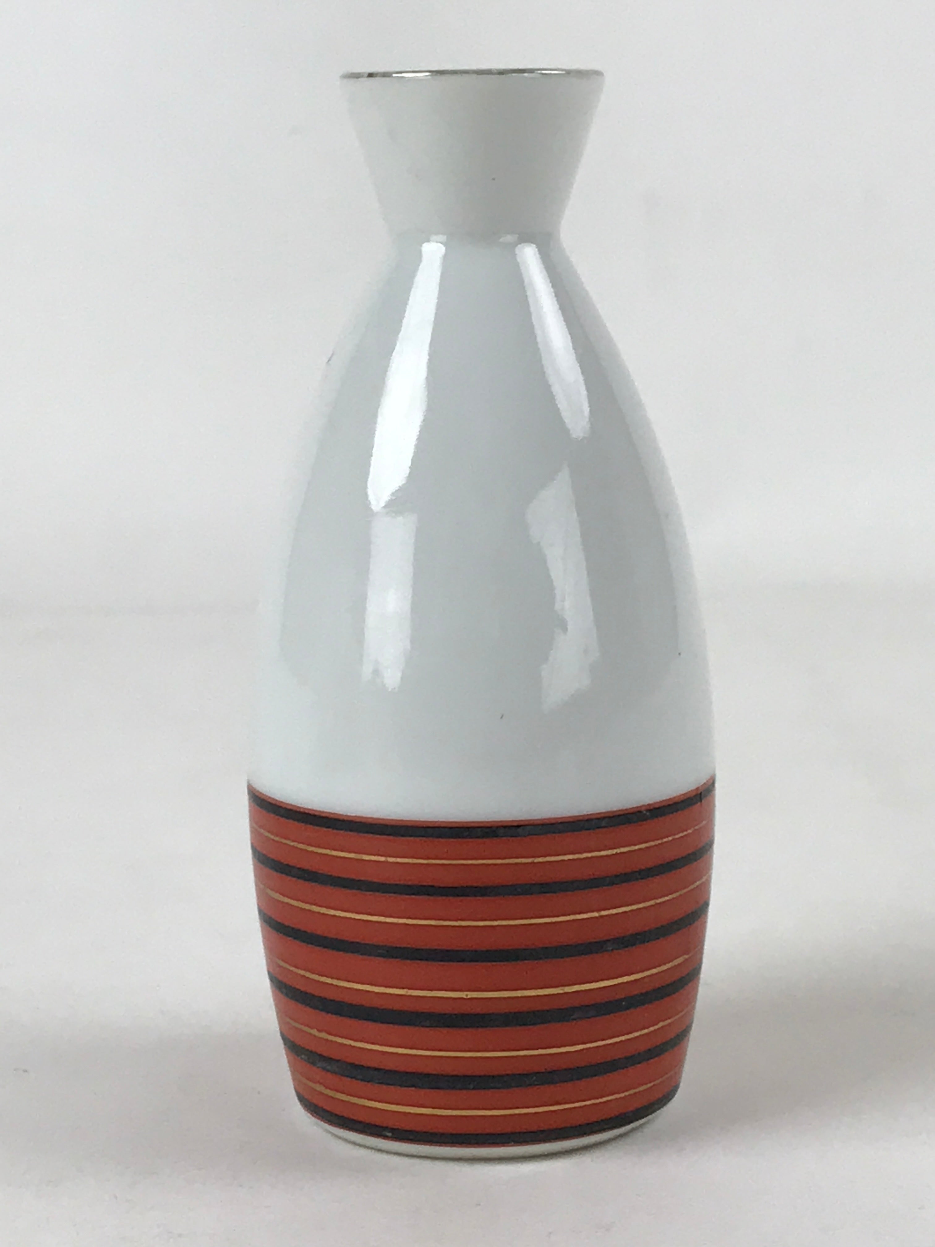 Japanese Sake Bottle Porcelain Tokkuri Vtg Kutani Ware Orange Black Stripe TS606