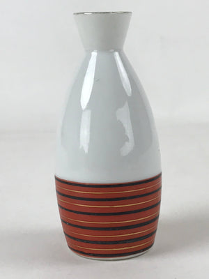 Japanese Sake Bottle Porcelain Tokkuri Vtg Kutani Ware Orange Black Stripe TS606