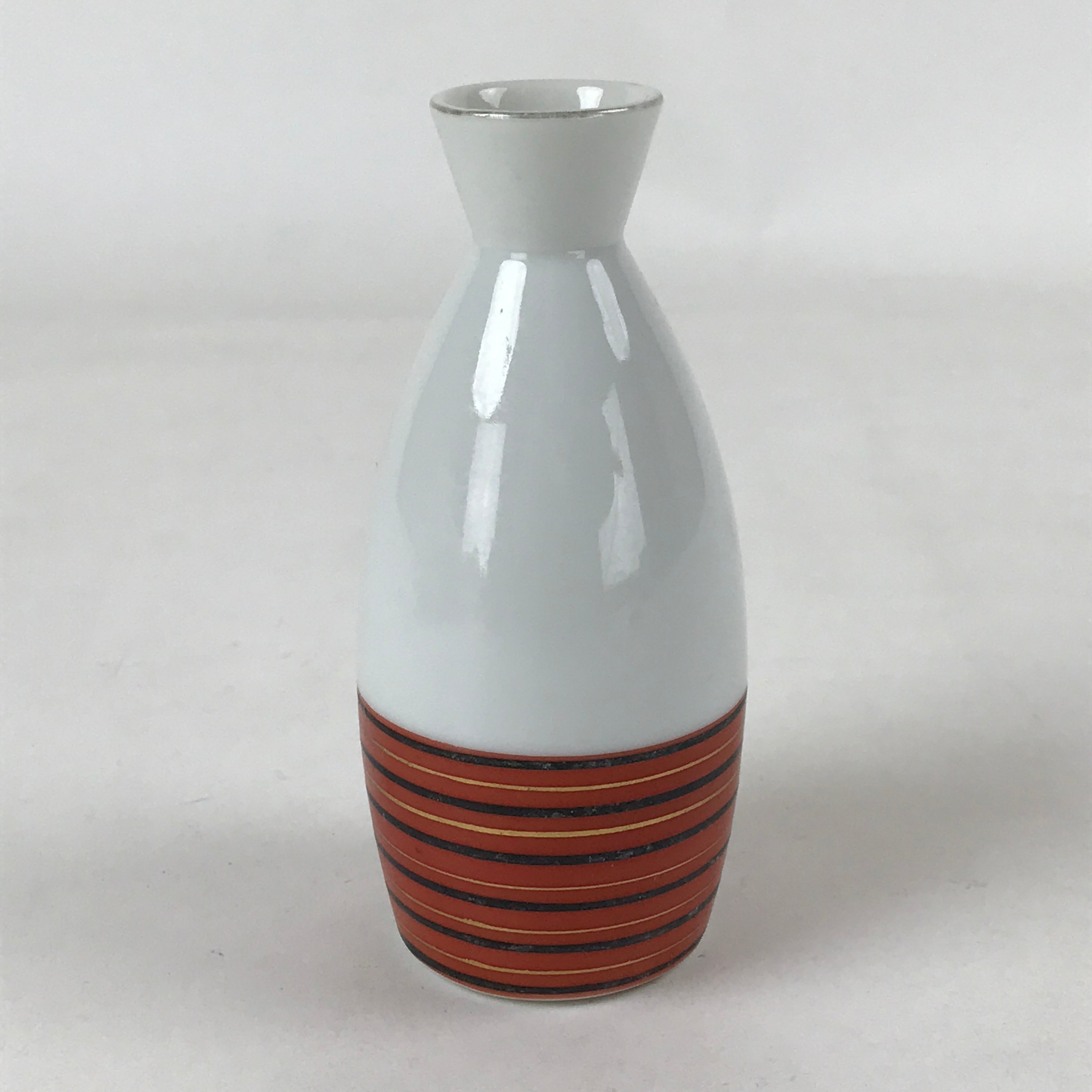 Japanese Sake Bottle Porcelain Tokkuri Vtg Kutani Ware Orange Black Stripe TS606