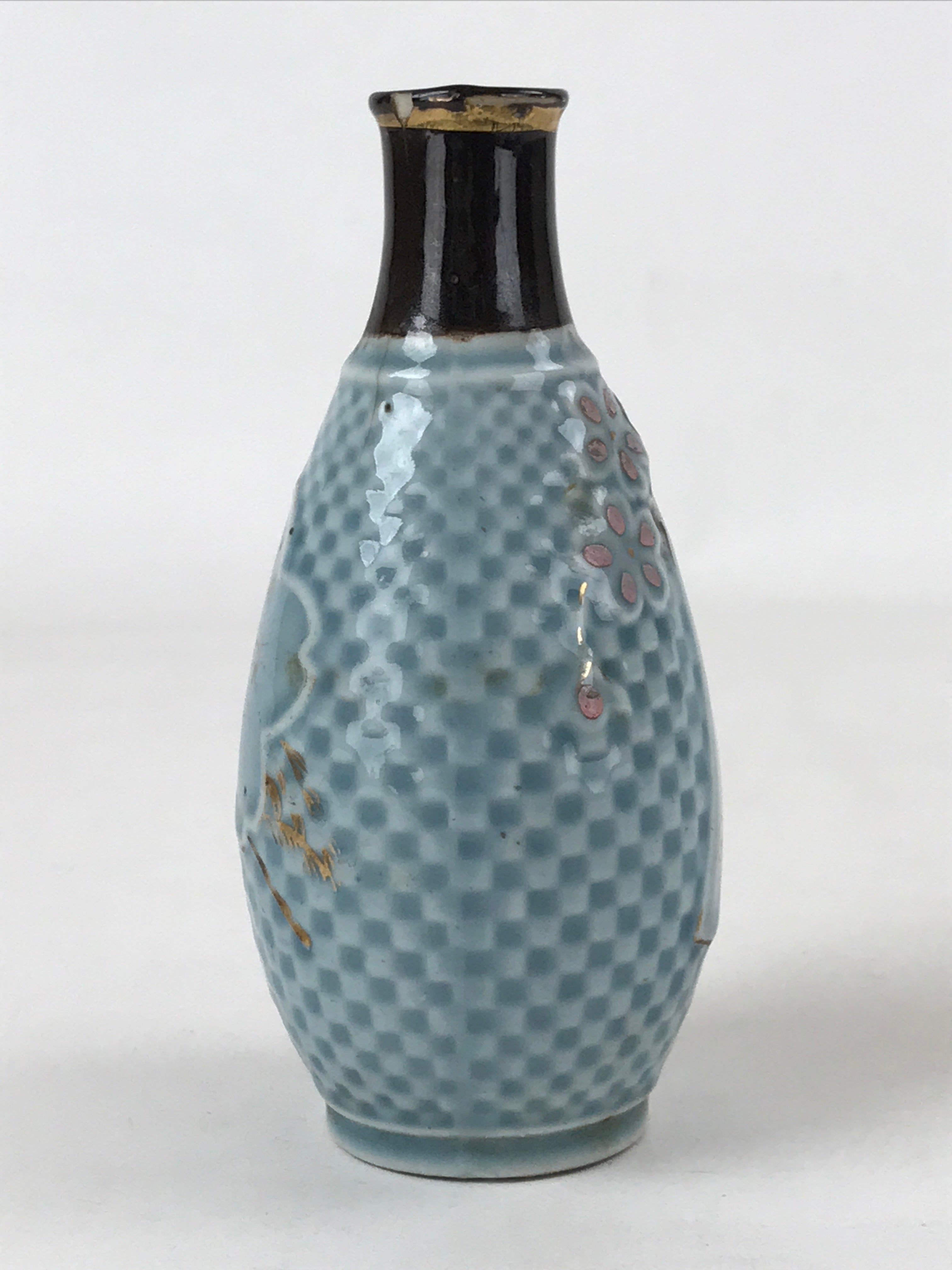 Japanese Sake Bottle Porcelain Tokkuri Vtg Military Commemorative Blue TS598