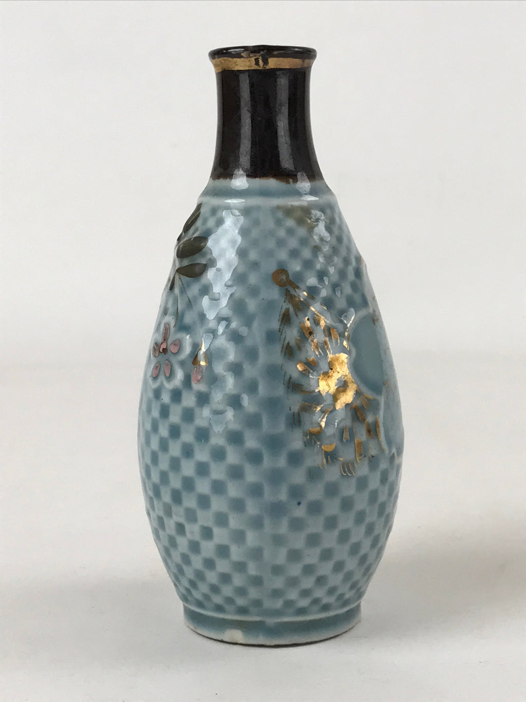 Japanese Sake Bottle Porcelain Tokkuri Vtg Military Commemorative Blue TS598