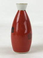 Japanese Sake Bottle Porcelain Tokkuri Vtg Solid Red Ume Plum Blossom TS607