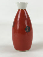 Japanese Sake Bottle Porcelain Tokkuri Vtg Solid Red Ume Plum Blossom TS607