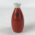 Japanese Sake Bottle Porcelain Tokkuri Vtg Solid Red Ume Plum Blossom TS607
