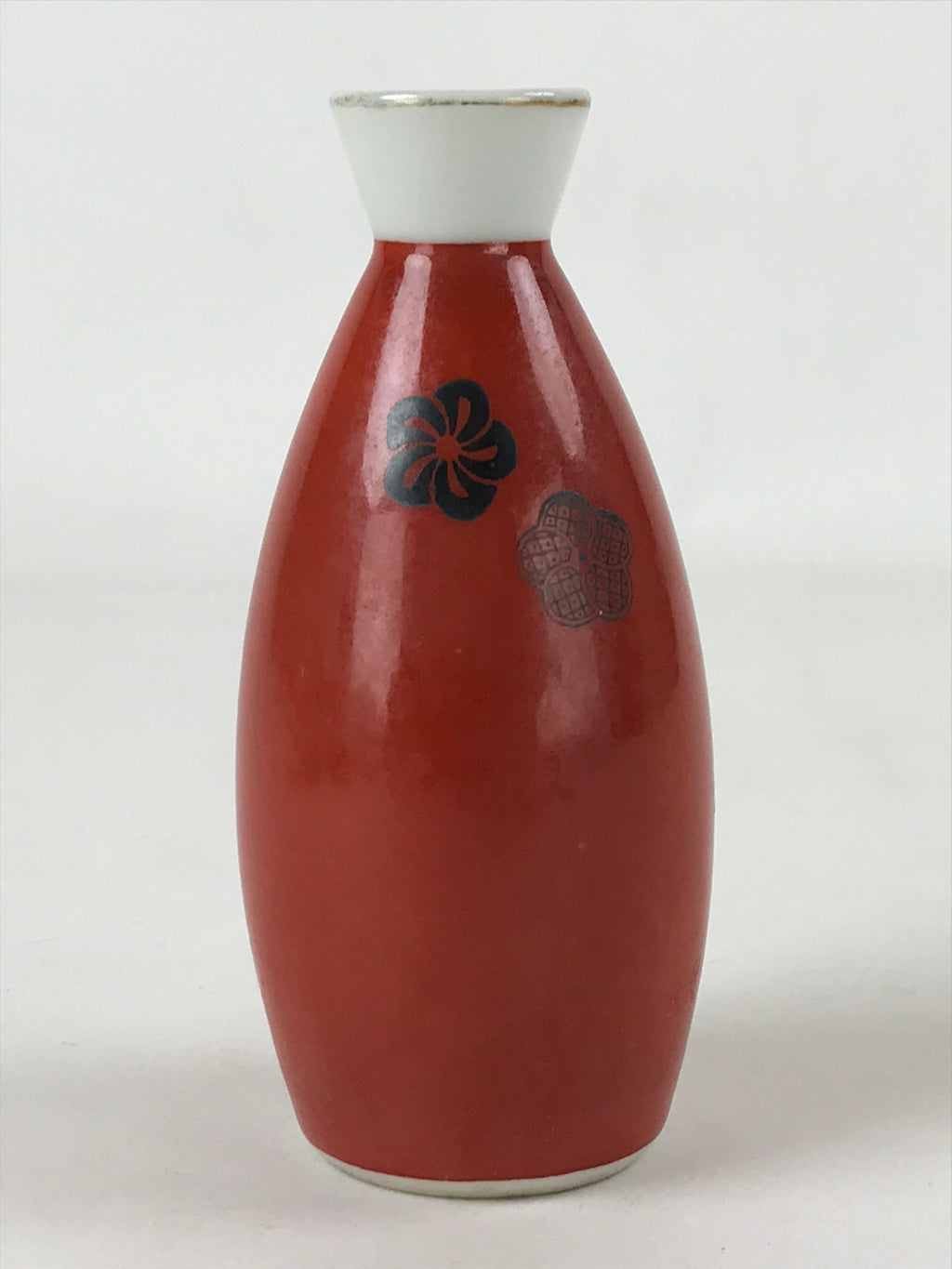 Japanese Sake Bottle Porcelain Tokkuri Vtg Solid Red Ume Plum Blossom TS608
