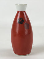 Japanese Sake Bottle Porcelain Tokkuri Vtg Solid Red Ume Plum Blossom TS608