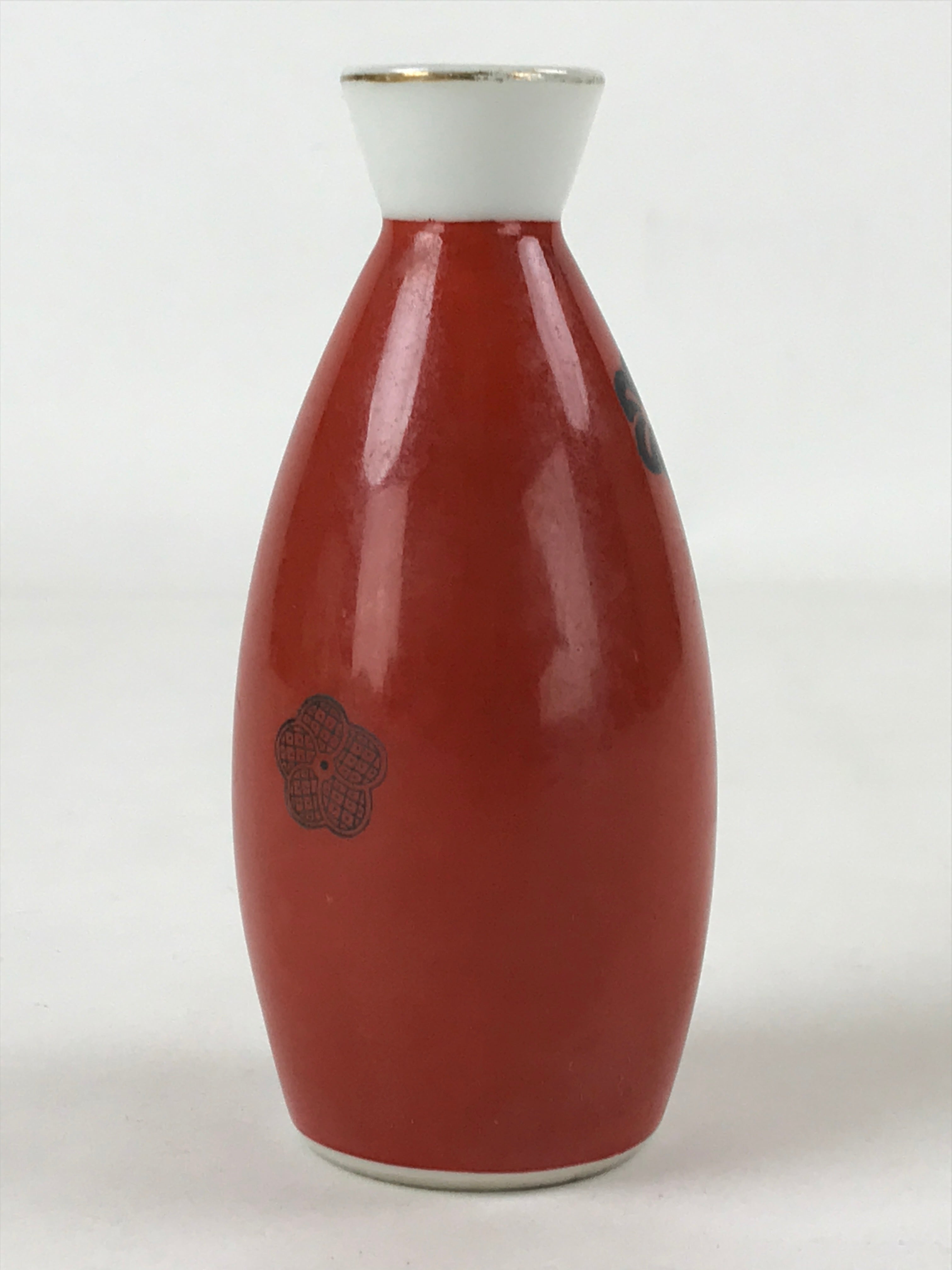 Japanese Sake Bottle Porcelain Tokkuri Vtg Solid Red Ume Plum Blossom TS608