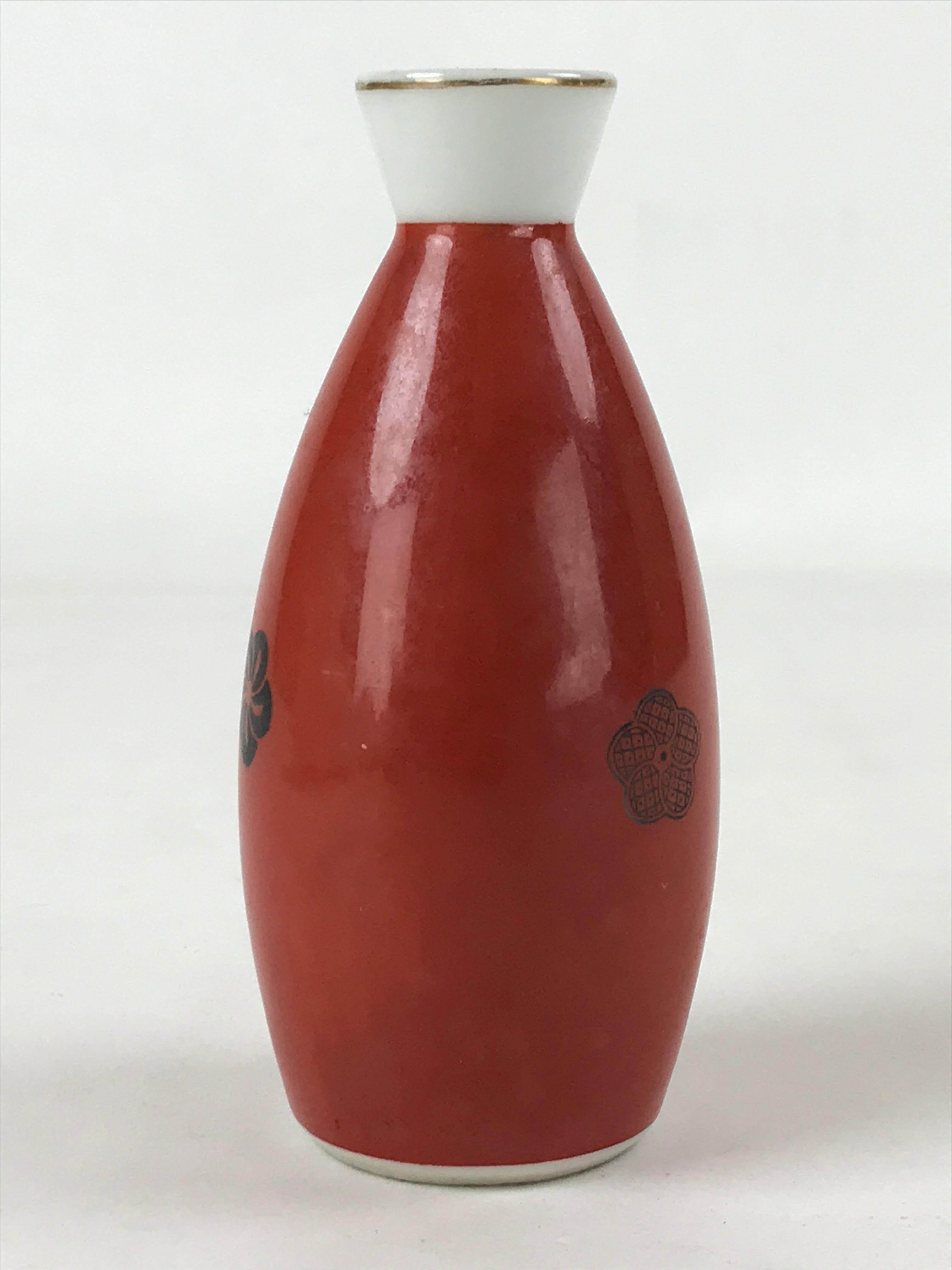 Japanese Sake Bottle Porcelain Tokkuri Vtg Solid Red Ume Plum Blossom TS608