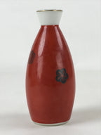 Japanese Sake Bottle Porcelain Tokkuri Vtg Solid Red Ume Plum Blossom TS608